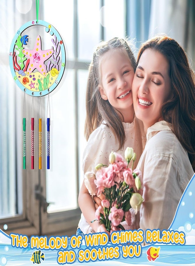 TREACLUB 12Pack Wind Chime Kit for Kids Make Your Own Ocean Animals Wind Chime DIY Coloring Wood Crafts Summer Wooden Arts and Crafts Under Sea Ornaments for Boys Girls School Activities Party Decoration - Image 5